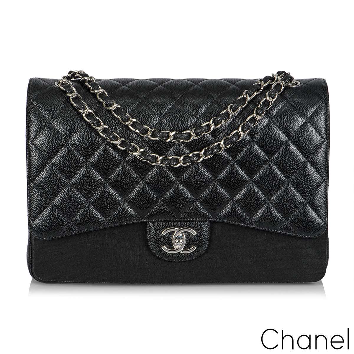 Chanel Black Caviar Maxi Classic Double Flap Bag | Rich Diamonds